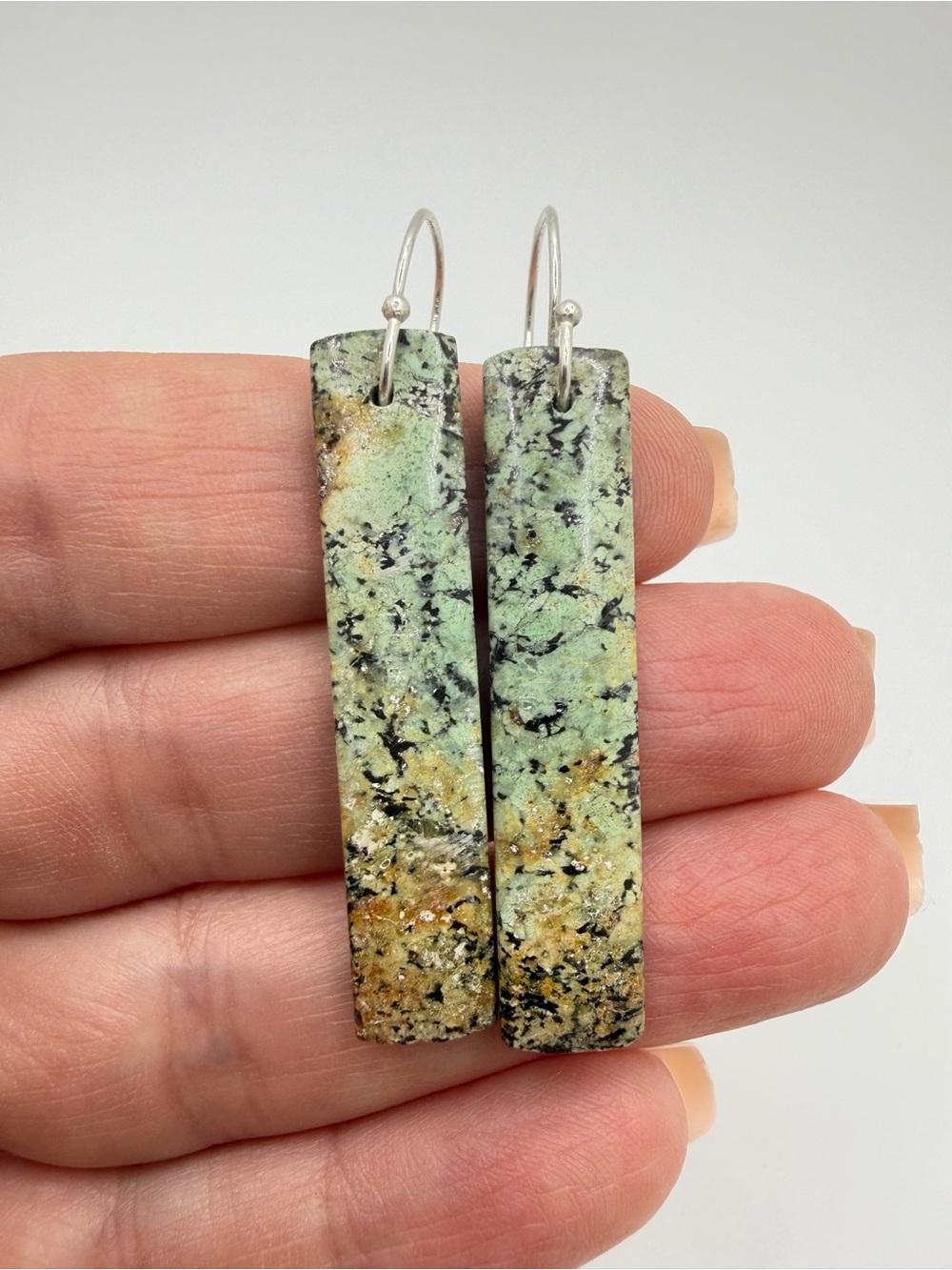 ~2" long NWOT 925 hooks and 41x9mm African Turquoise dangle earrings!